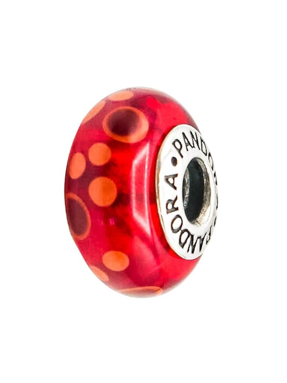 Pandora Red Bubbles Murano Glass Charm Sterling Silver Retired